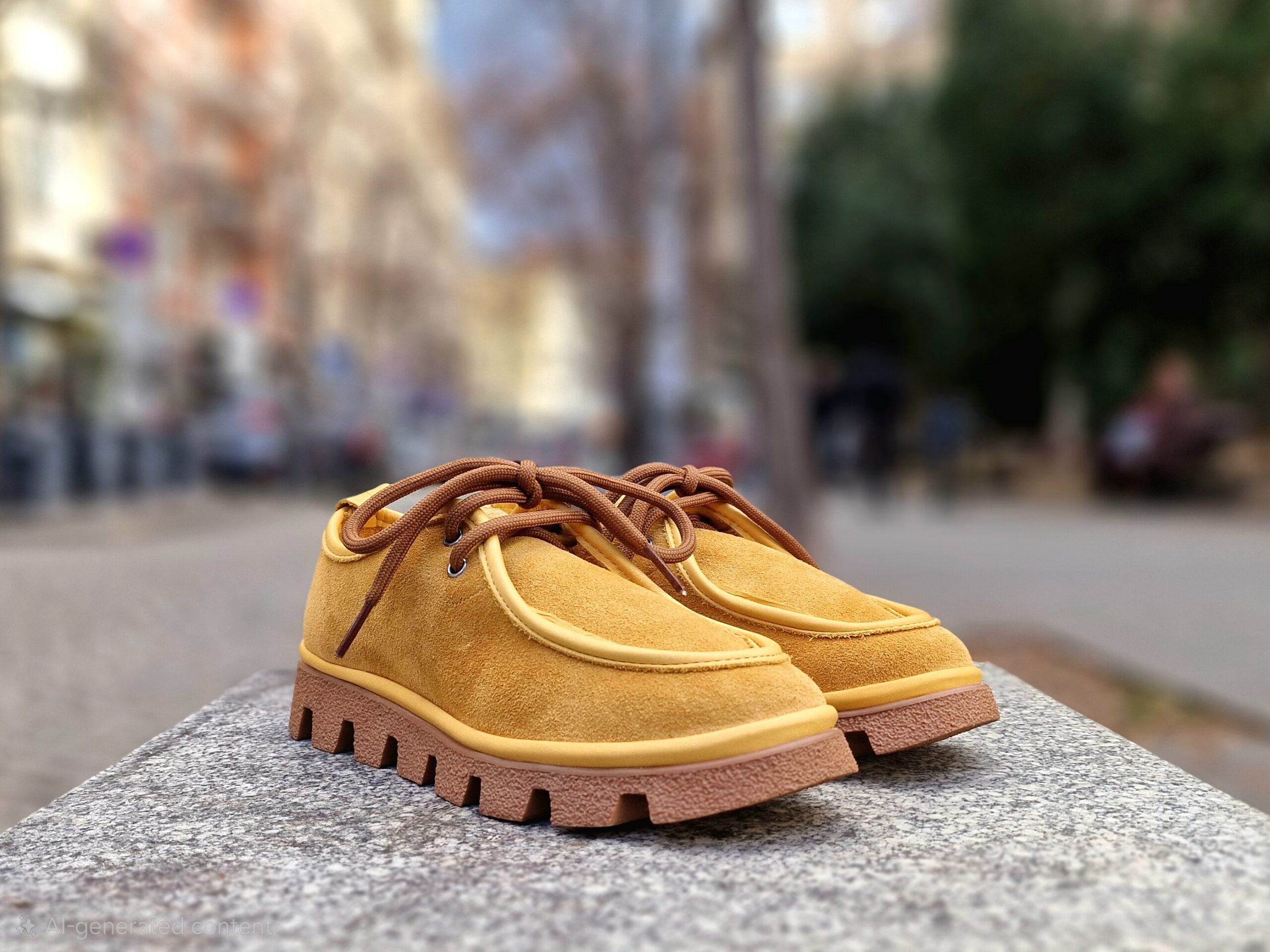 Удобни дамски лоуфъри за широк крак - естествен велур (горчица) - Image 2