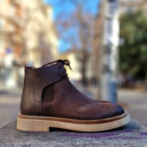 Мъжки челси боти с връзки от естествен набук и кожа