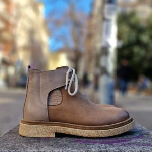 Мъжки челси боти с връзки от естествен набук и кожа