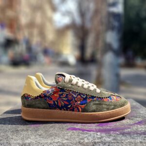 Дамски кецове от естествен велур и текстил с етно десен и шито каучуково ходило