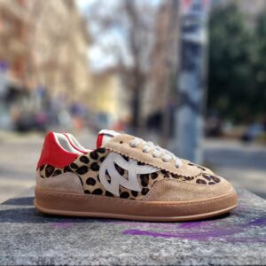 Дамски кецове от естествен велур и кожа с леопардов принт и шито каучуково ходило