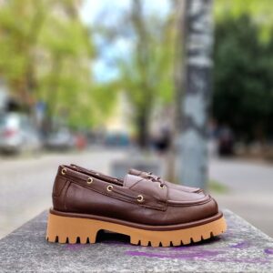 Дамски лоуфъри с връзки в цвят Шоколад от естествена кожа на олекотено EVA ходило