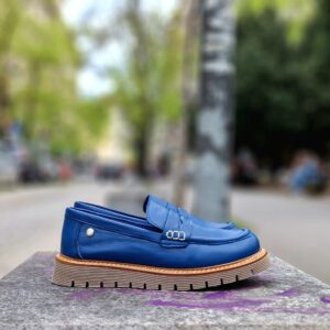 Дамски сини лоуфъри от изключително мека естествена кожа на олекотено EVA ходило